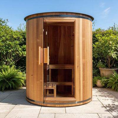 Barcelona 4-Person Cedar Wood Vertical Barrel Sauna with 6KW Heater