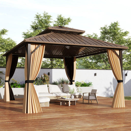 14 x 12 FT Hardtop Gazebo with Aluminum Frame and Mesh Curtains