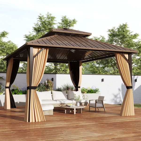 14 x 12 FT Hardtop Gazebo with Aluminum Frame and Mesh Curtains