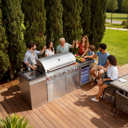Outdoor Kitchen Island 82.5-Inch 6-Burner Propane Grill with Refrigerator