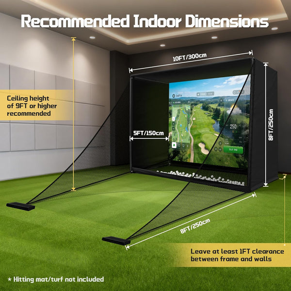 10 x 8 FT Golf Simulator Enclosure with HD Impact Screen and Side Nets