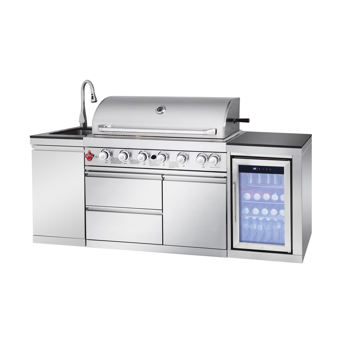 Outdoor Kitchen Island 82.5-Inch 6-Burner Propane Grill with Refrigerator