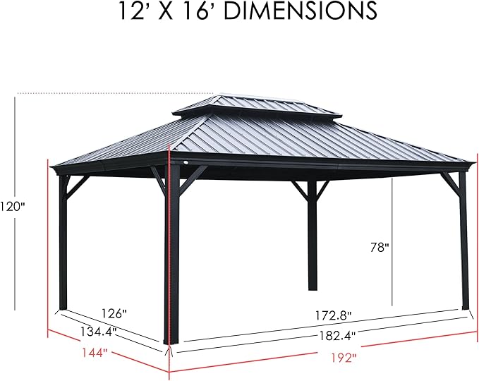 The Kozyard Alexander 12' x 16' Hardtop Permanent Aluminum Metal Gazebo