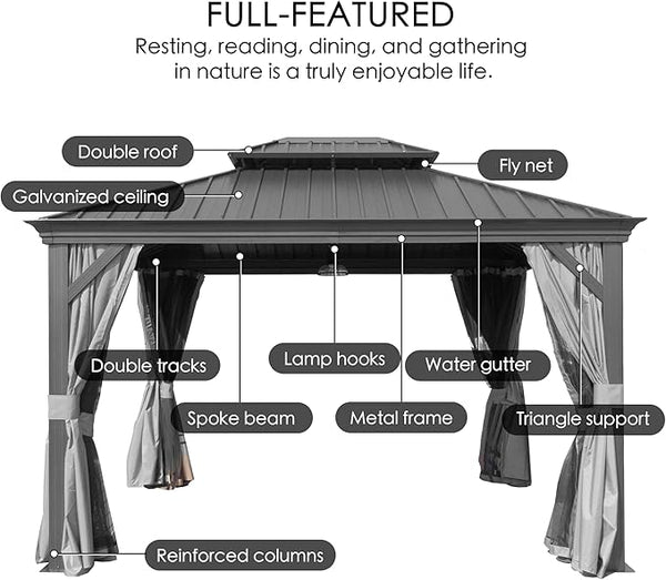 The Kozyard Alexander 12' x 16' Hardtop Permanent Aluminum Metal Gazebo