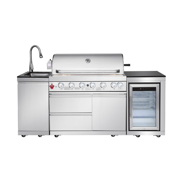 Outdoor Kitchen Island 82.5-Inch 6-Burner Propane Grill with Refrigerator
