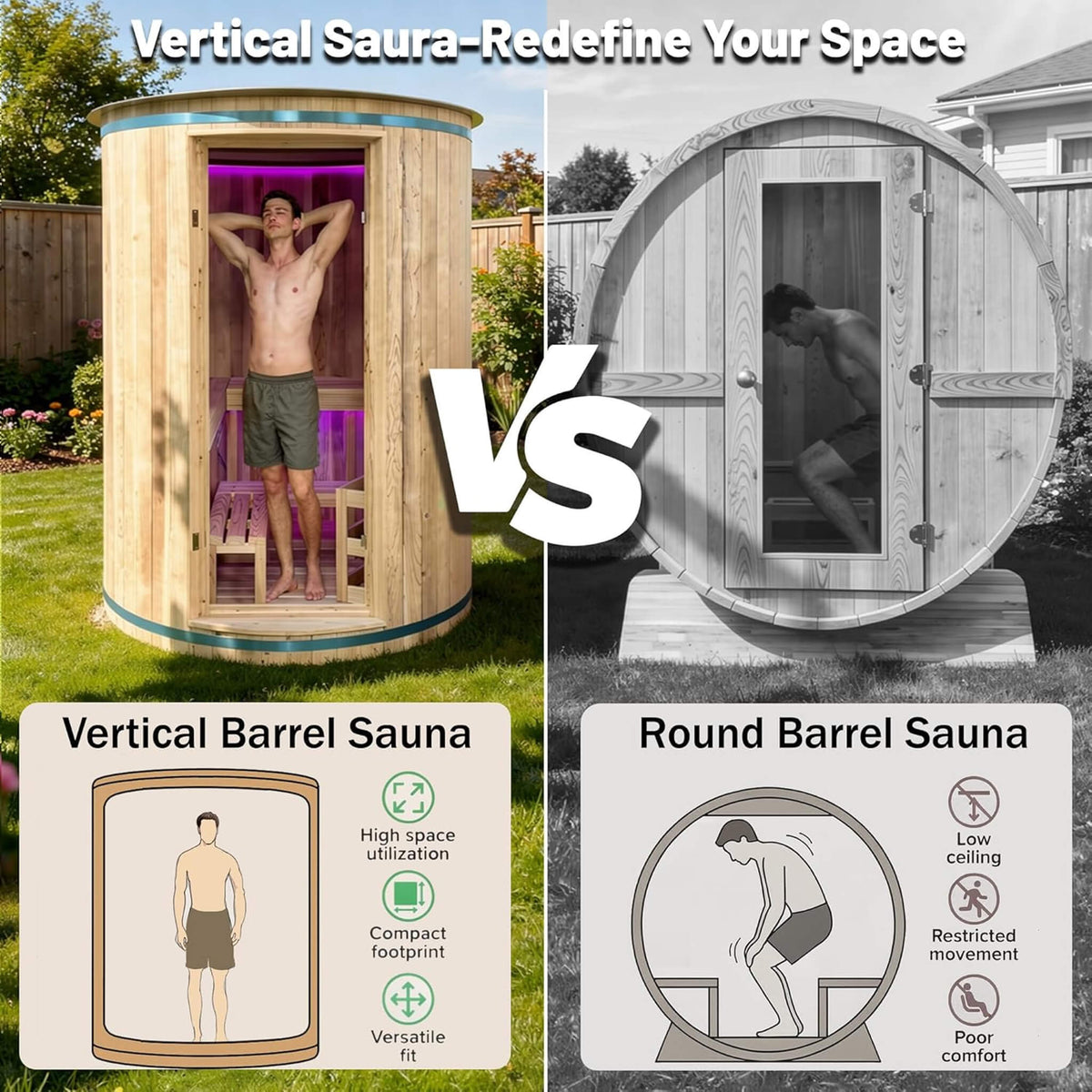 Barcelona 4-Person Cedar Wood Vertical Barrel Sauna with 6KW Heater