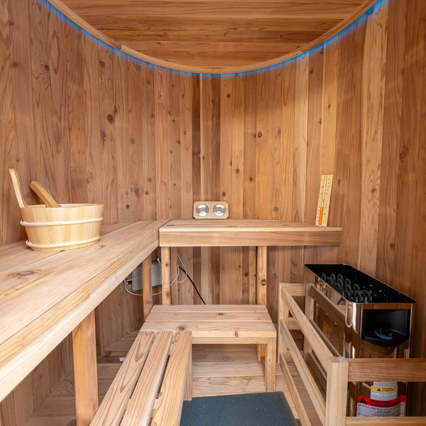 Barcelona 4-Person Cedar Wood Vertical Barrel Sauna with 6KW Heater
