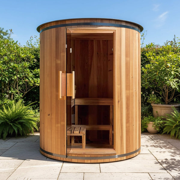 Barcelona 4-Person Cedar Wood Vertical Barrel Sauna with 6KW Heater