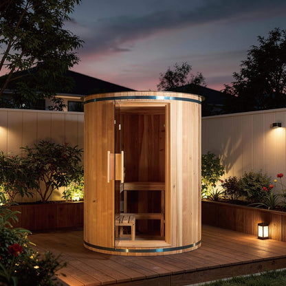 Barcelona 4-Person Cedar Wood Vertical Barrel Sauna with 6KW Heater
