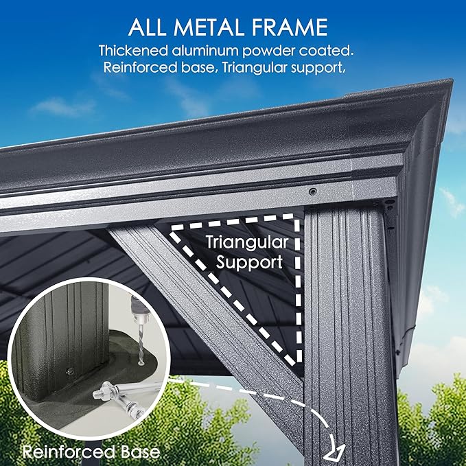 The Kozyard Alexander 12' x 16' Hardtop Permanent Aluminum Metal Gazebo