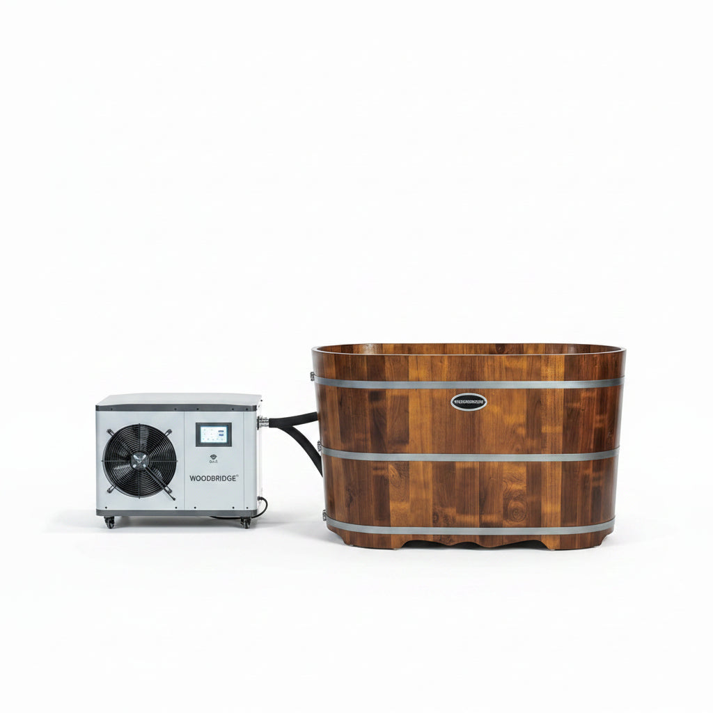WOODBRIDGE 54" Indoor Cold Plunge Tub W/ 1.3 HP White Chiller – Rapid Cooling & Heating, Ozone Sanitation, Filter Circulation System, Wifi-Enabled & Remote Control via APP, Insulated Tub Cover