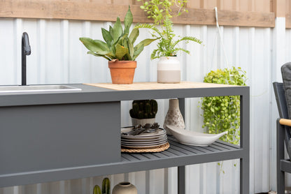 Amber Outdoor Kitchen with Stainless Steel Sink and Teak