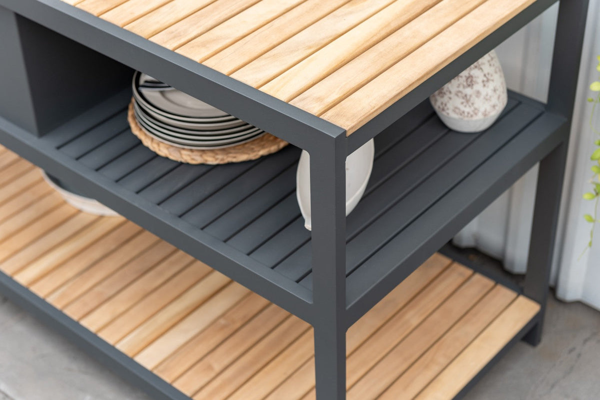 Amber Outdoor Kitchen with Stainless Steel Sink and Teak