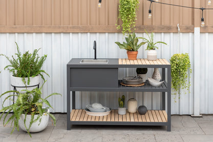Amber Outdoor Kitchen with Stainless Steel Sink and Teak
