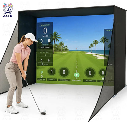Golf Simulator Enclosure with Impact Screen, Aluminum Frame &amp; Hitting Net