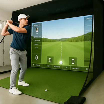 Golf Simulator Enclosure with Impact Screen, Aluminum Frame &amp; Hitting Net