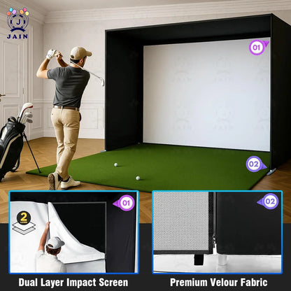 Golf Simulator Enclosure with Impact Screen, Aluminum Frame &amp; Hitting Net