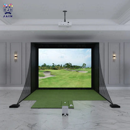Golf Simulator Enclosure with Impact Screen, Aluminum Frame &amp; Hitting Net
