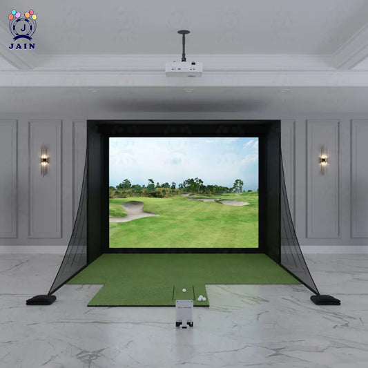 Golf Simulator Enclosure with Impact Screen, Aluminum Frame &amp; Hitting Net