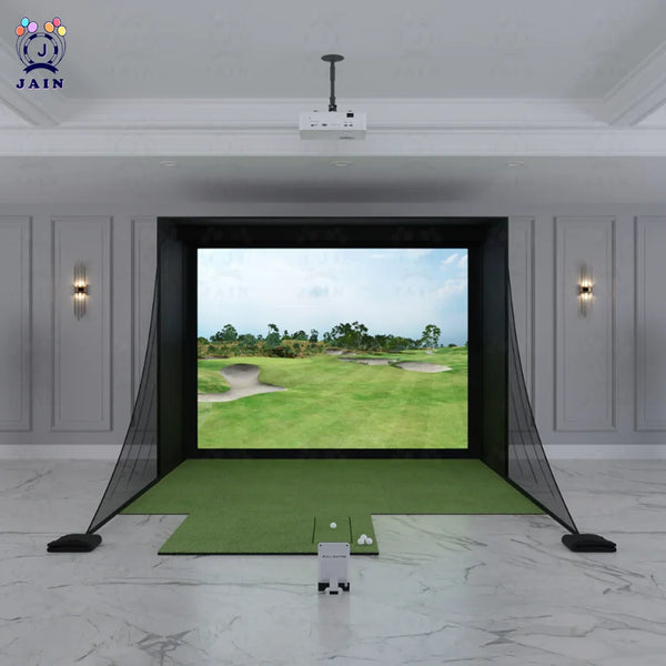 Golf Simulator Enclosure with Impact Screen, Aluminum Frame &amp; Hitting Net