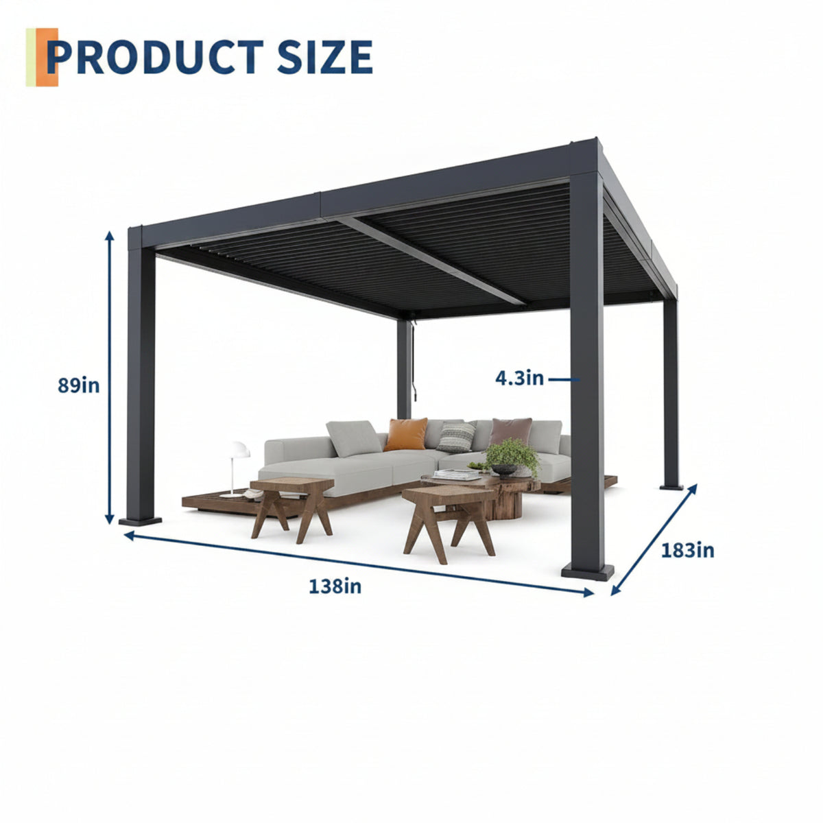 All-Aluminum Louvered Pergola 12 Ft X 16 Ft, Outdoor Pergola with Adjustable Louvered Roof, Reinforced Aluminum Frame, Integrated Drainage System, Hardtop Gazebo for Patio, Deck, Gray — product view 2