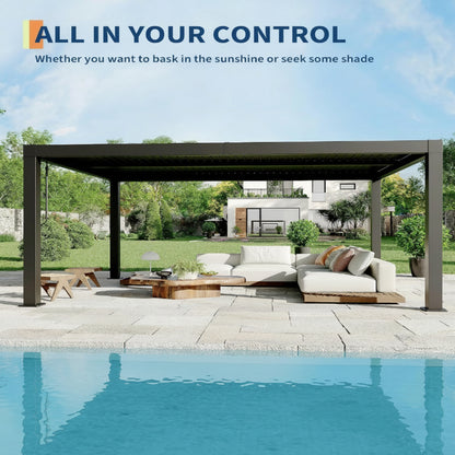 All-Aluminum Louvered Pergola 12 Ft X 16 Ft, Outdoor Pergola with Adjustable Louvered Roof, Reinforced Aluminum Frame, Integrated Drainage System, Hardtop Gazebo for Patio, Deck, Gray — product view 5
