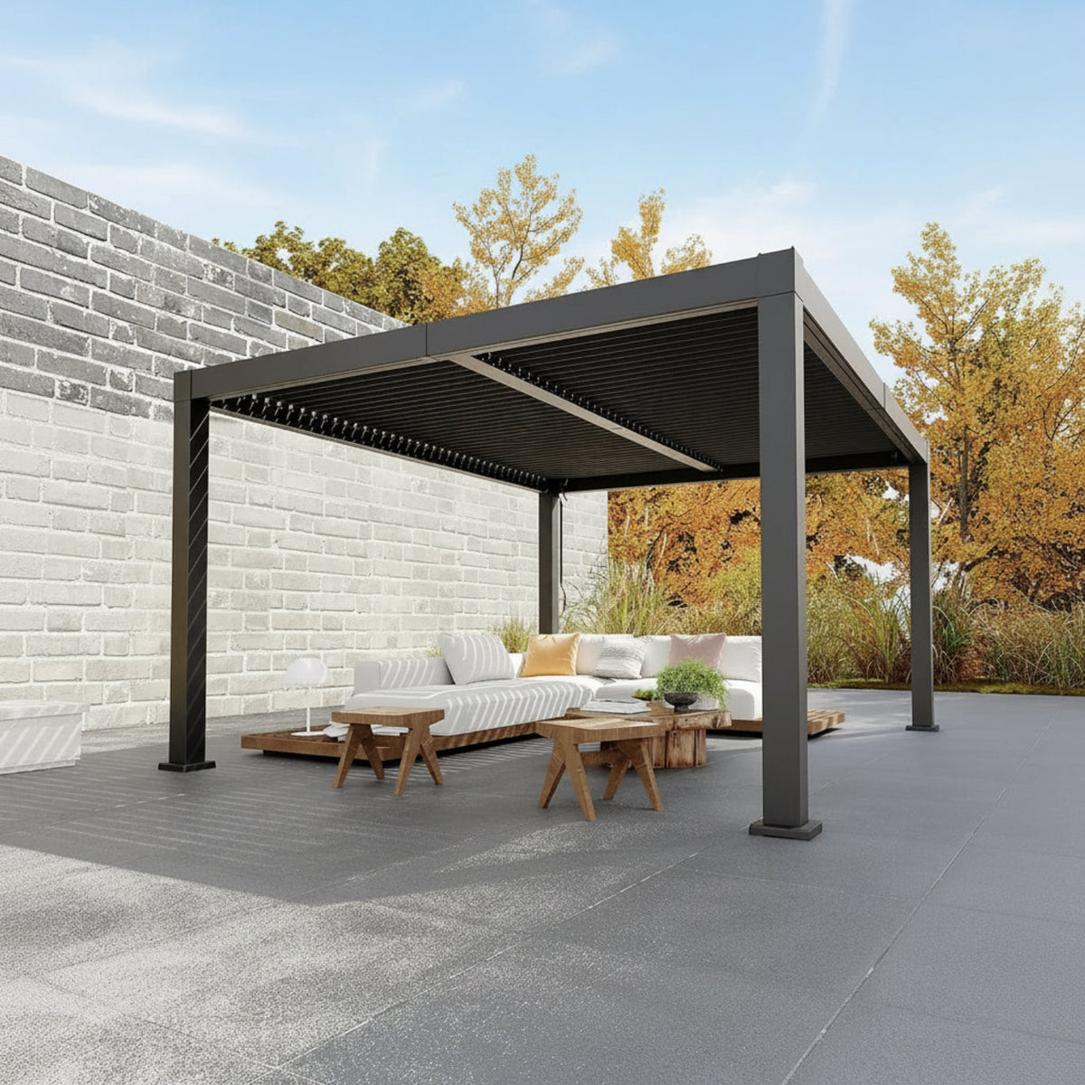 All-Aluminum Louvered Pergola 12 Ft X 16 Ft, Outdoor Pergola with Adjustable Louvered Roof, Reinforced Aluminum Frame, Integrated Drainage System, Hardtop Gazebo for Patio, Deck, Gray — product view 7