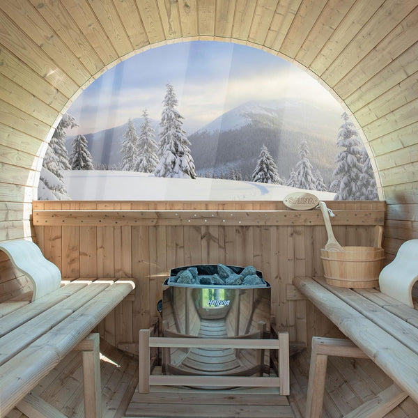 WOODBRIDGE 2-Person Thermo Pine Outdoor Barrel Sauna with 4.5kW Electric Heater