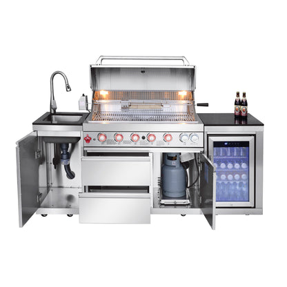 Outdoor Kitchen Island 82.5-Inch 6-Burner Propane Grill with Refrigerator
