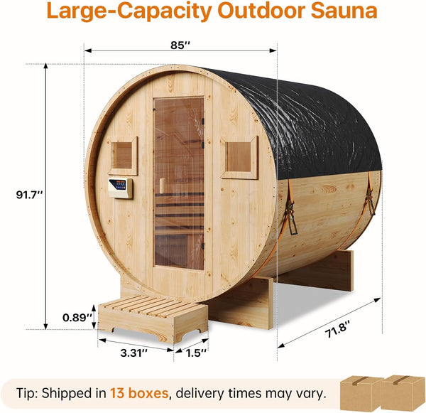 4–6 Person Outdoor Traditional Barrel Sauna with 6kW Heater
