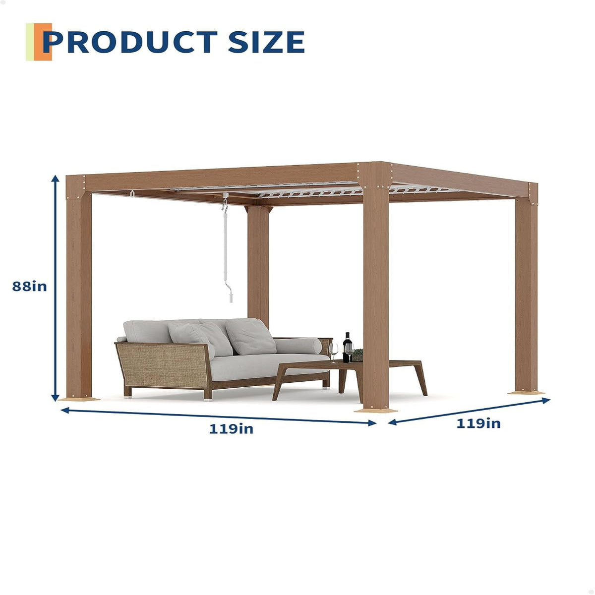 Louvered Pergola 10 Ft X10', Outdoor Pergola with Adjustable Louvered Roof, Reinforced Aluminum Frame, Integrated Drainage System, Hardtop Gazebo for Patio, Deck, Wood Grain — product view 2