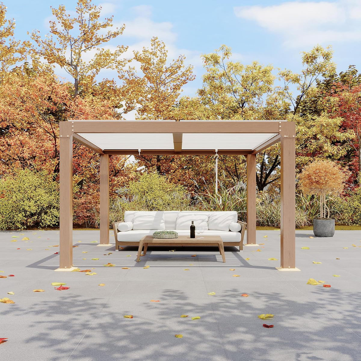 Louvered Pergola 10 Ft X10', Outdoor Pergola with Adjustable Louvered Roof, Reinforced Aluminum Frame, Integrated Drainage System, Hardtop Gazebo for Patio, Deck, Wood Grain — product view 4