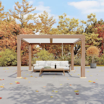 Louvered Pergola 10 Ft X10', Outdoor Pergola with Adjustable Louvered Roof, Reinforced Aluminum Frame, Integrated Drainage System, Hardtop Gazebo for Patio, Deck, Wood Grain — product view 4