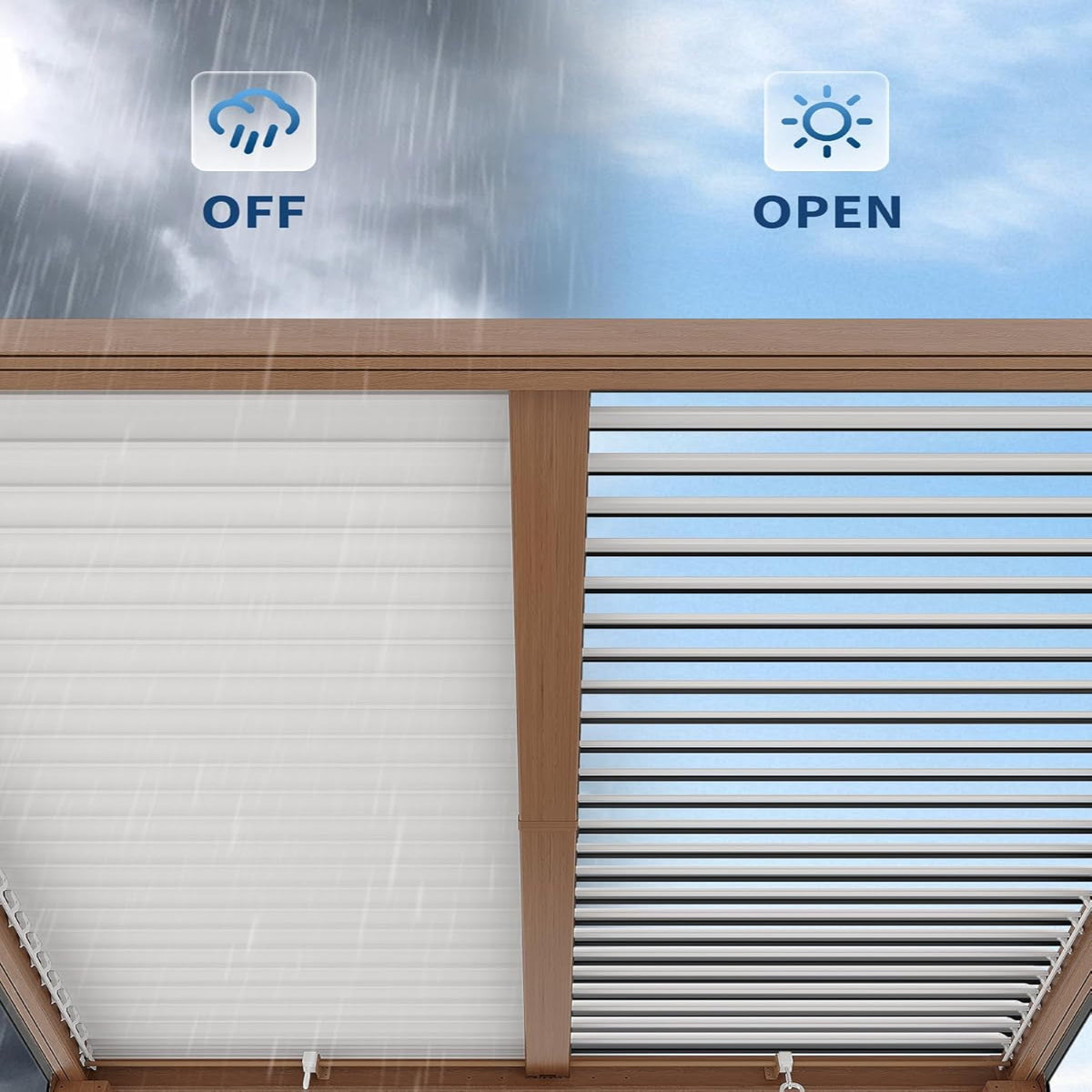 Louvered Pergola 10 Ft X10', Outdoor Pergola with Adjustable Louvered Roof, Reinforced Aluminum Frame, Integrated Drainage System, Hardtop Gazebo for Patio, Deck, Wood Grain — product view 8