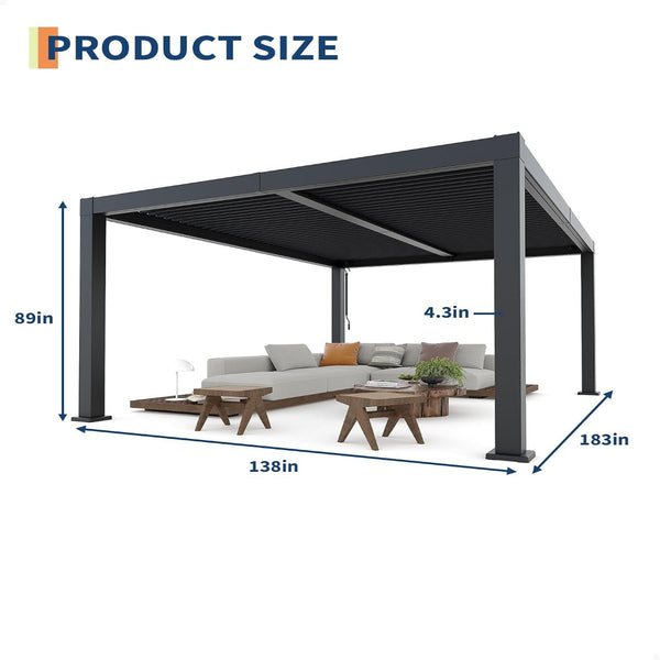 Louvered Pergola Outdoor Patio Gazebo with Adjustable Roof and Aluminum Frame