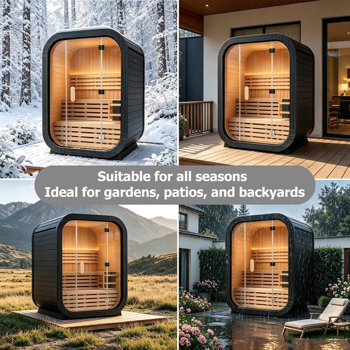 Lund 2-Person Outdoor Spruce Wood Cube Sauna Kit with 4.5KW Electric Stove