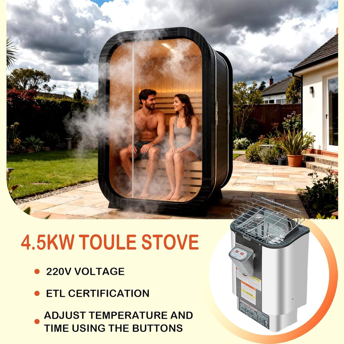 Lund 2-Person Outdoor Spruce Wood Cube Sauna Kit with 4.5KW Electric Stove