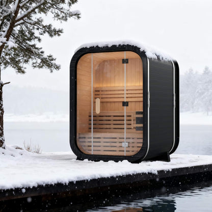Lund 2-Person Outdoor Spruce Wood Cube Sauna Kit with 4.5KW Electric Stove