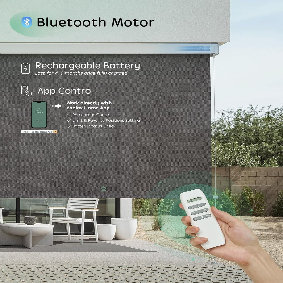 Motorized Outdoor Shades, Electric Retractable Patio Screens, 6X8 FT — product view 4