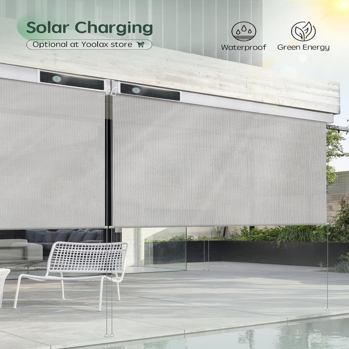 Motorized Outdoor Shades, Electric Retractable Patio Screens, 7X8 FT — product view 3