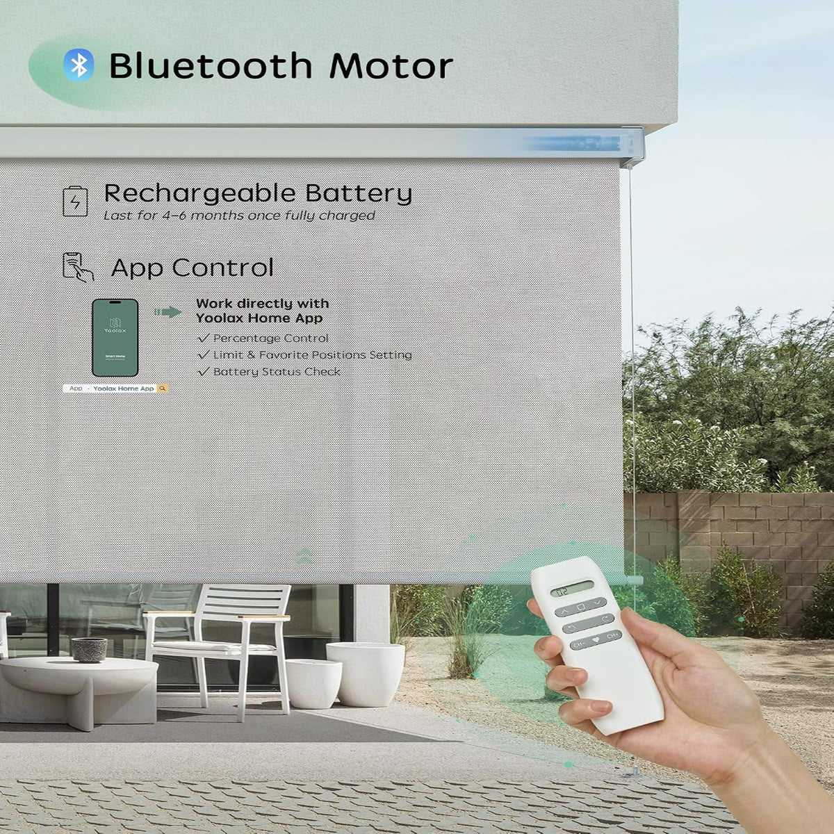 Motorized Outdoor Shades, Electric Retractable Patio Screens, 7X8 FT — product view 4